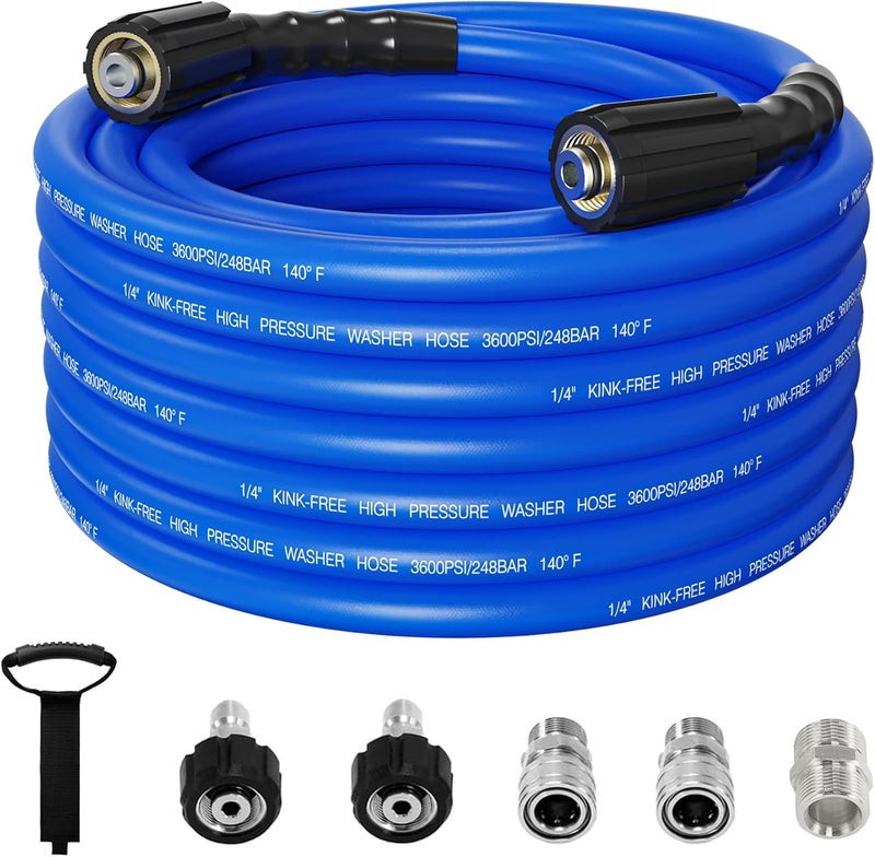ClearRush Pressure Washer Hose 50FT 1/4'' Kink Resistant 3600 PSI Power Washer Hose Extension with Leak-Free M22 Female and 3/8" Quick Connection Kit (50FT) - Image 1